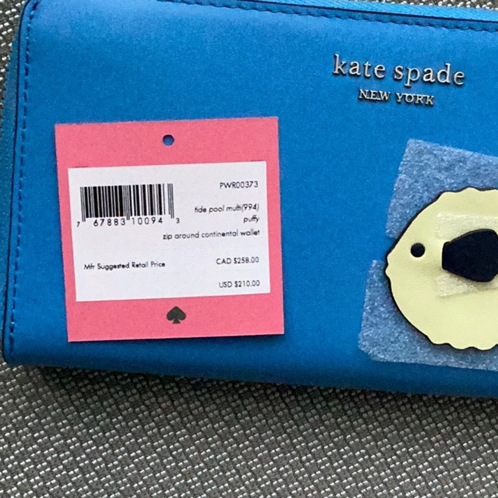 NWT Kate Spade Puffy Tide Pool Blue Zip Around Continental Wallet Summer Beachy - Picture 7 of 7